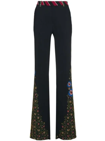 Etro High Waist Embroidered Flared Trousers In Black