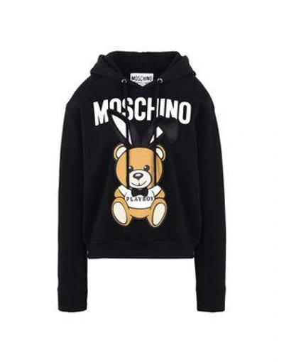 Moschino Playboy Bear Hooded Cotton Sweatshirt In Black