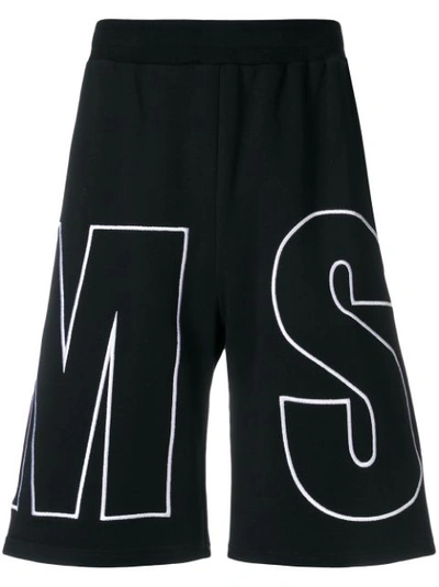 Msgm Maxi Logo Embroidered Fleece Shorts In Black