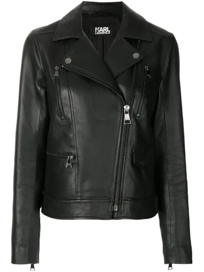 Karl Lagerfeld Nappa Leather Biker Jacket In Black