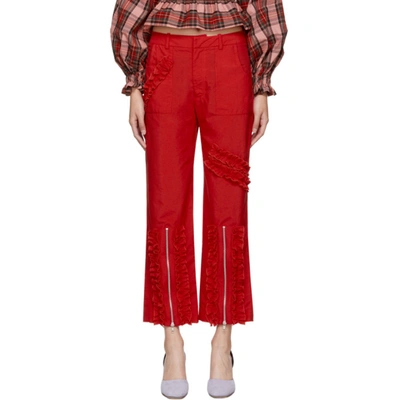 Molly Goddard Ruched Stripe Cropped Trousers In Red