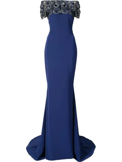 Marchesa Flared Fitted Maxi Dress