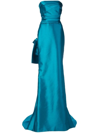 Marchesa Strapless Flared Maxi Dress In Blue