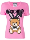 Moschino Teddy Playboy Embroidered Jersey T-shirt In Pink