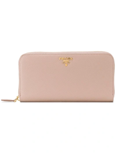 Prada Logo Plaque Continental Wallet - Neutrals In Neutrals