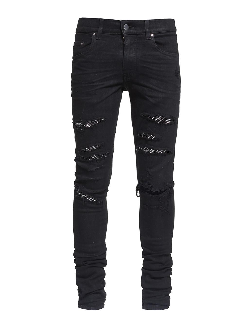 Amiri Distressed Skinny Jeans With Crystal Embellishment In Black ...