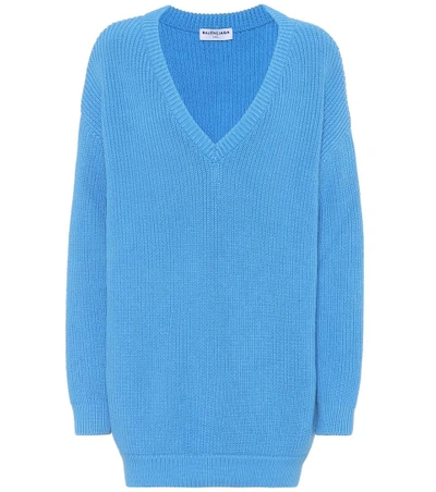 Balenciaga Cotton-blend Sweater In Blue