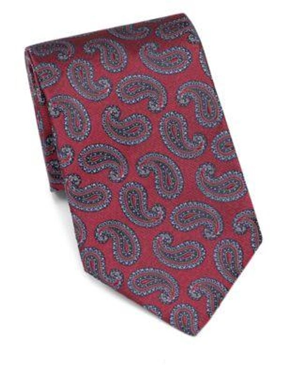 Isaia Paisley Silk Tie In Red