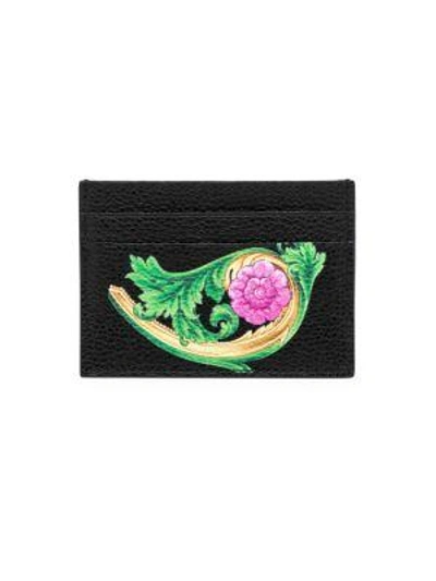 Versace Painted Leather Card Case In Black Multi