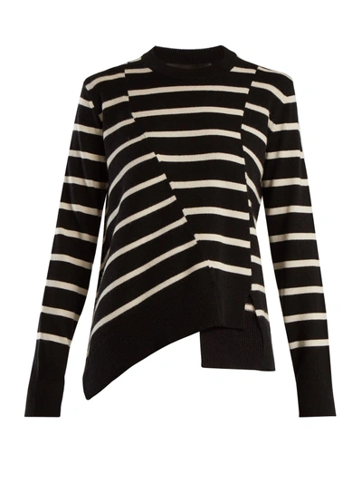 Proenza Schouler Panelled Crew-neck Striped Wool-blend Sweater In Black