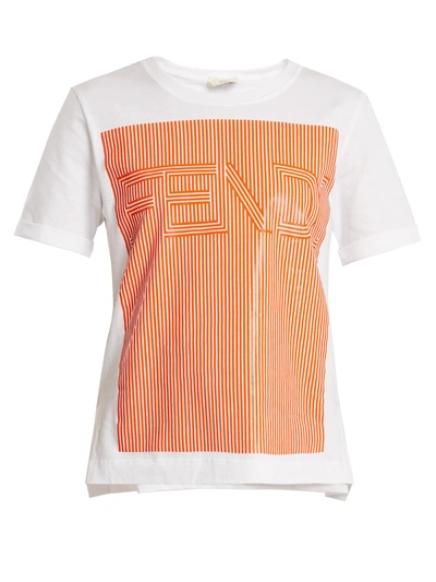 Fendi Striped Logo-print Cotton-jersey T-shirt In White