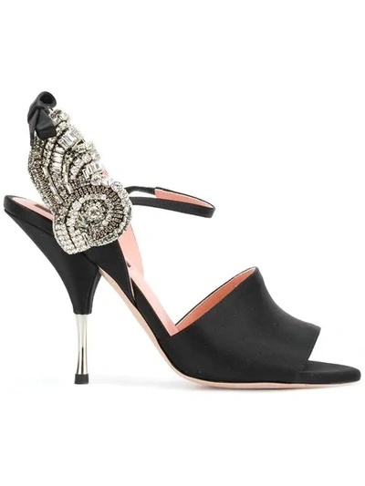 Rochas Crystal-embellished Satin Sandals In Black