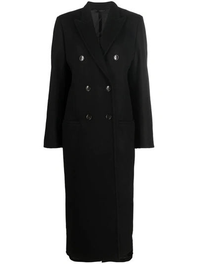 Totême Double-breasted Mid-length Tailored Overcoat In Black