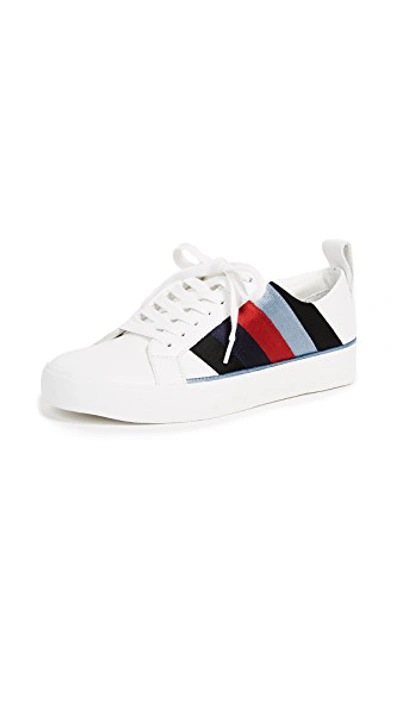 Diane Von Furstenberg Tess Leather Platform Sneakers In White/ Lipstick