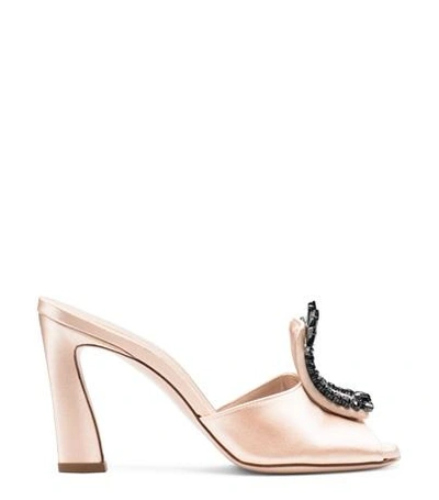 Stuart Weitzman Radiance Embellished D'orsay Sandal In Blush Light Beige Silk Satin