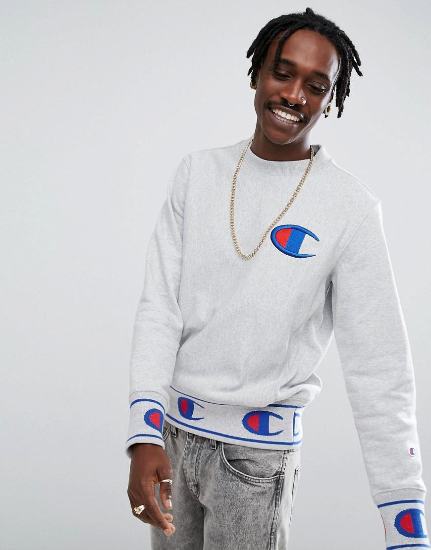 Champion Sweatshirt With Repeat Logo Cuff - Gray | ModeSens