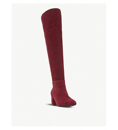 Dune Spears Knee High Suede Heeled Boots In Burgundy-suede