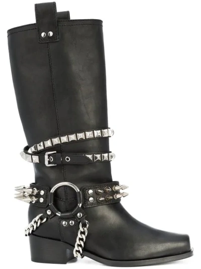 Moschino 40mm Studded Leather Boots In Black