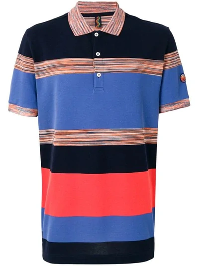 Missoni Striped Cotton-piqué Polo Shirt In Blue