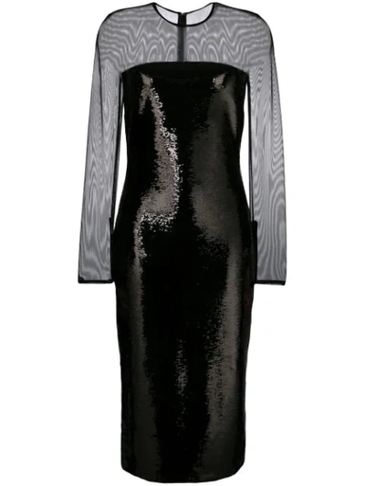 Tom Ford Long-sleeve Illusion-yoke Fitted Sheath Cocktail Dress In Black
