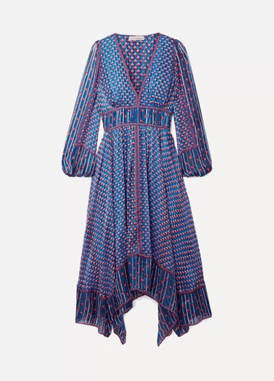 Ulla Johnson Amabelle Asymmetric Printed Silk-jacquard Dress In Blue