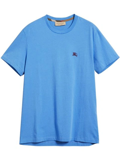 Burberry Logo-embroidered Cotton-jersey T-shirt In Blue Topaz