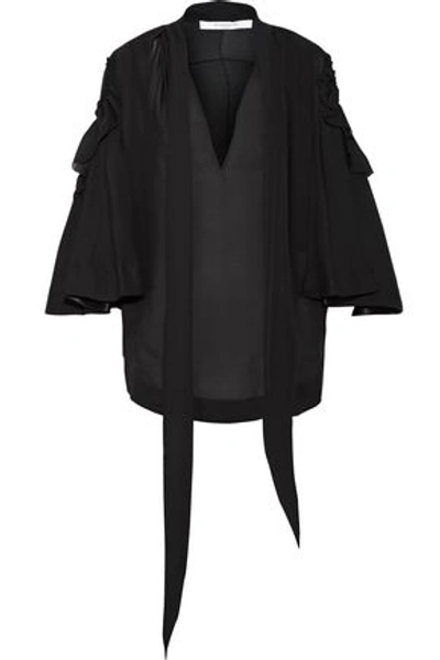Givenchy Short Cape Sleeve Silk Georgette Blouse In Black