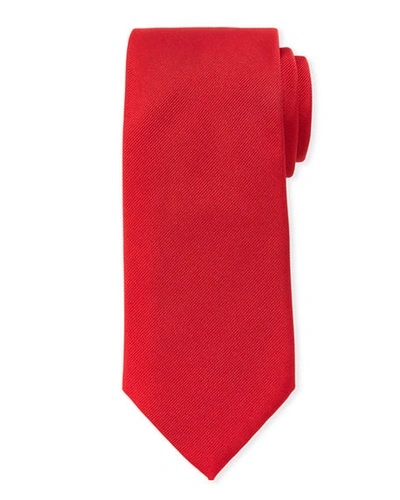 Brioni Solid Textured Silk Tie In Medium Red