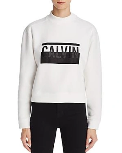 Calvin Klein Jeans Est.1978 Mock Neck Cropped Logo Sweatshirt In Standard White