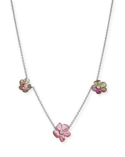 Rina Limor Floral Tourmaline Station Necklace With Diamonds