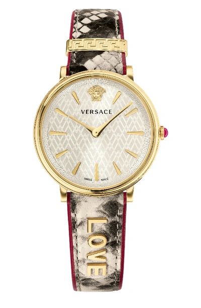 Versace 38mm Love Manifesto Leather Watch, Snake In Snake/ White/ Gold