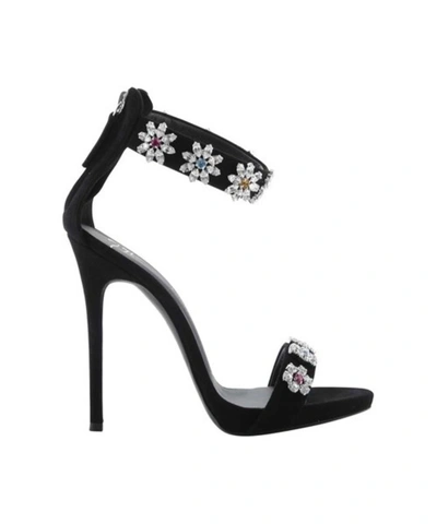 Giuseppe Zanotti Flower Crystal-embroidered Suede Sandals In Black