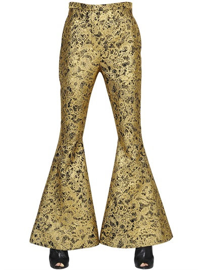 Ellery Flared Lurex Lace Brocade Pants In Gold/black | ModeSens