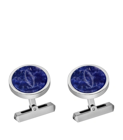 Cartier Engraved Sodalite Double C Logo Cufflinks In Multi