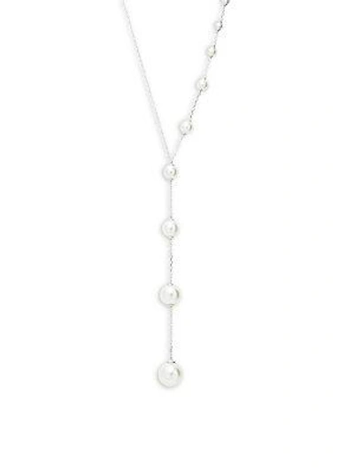 Majorica White Simulated Organic Man-made Pearl Y-drop Illusion Necklace
