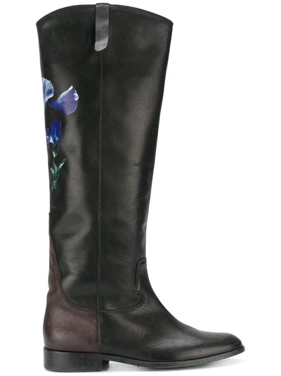 Golden Goose Floral Knee-length Boots In Black