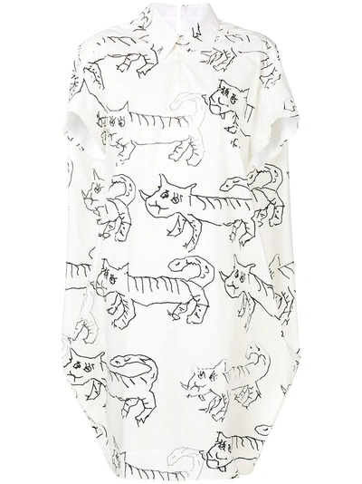 Marni Cat Print Shirt Dress In White