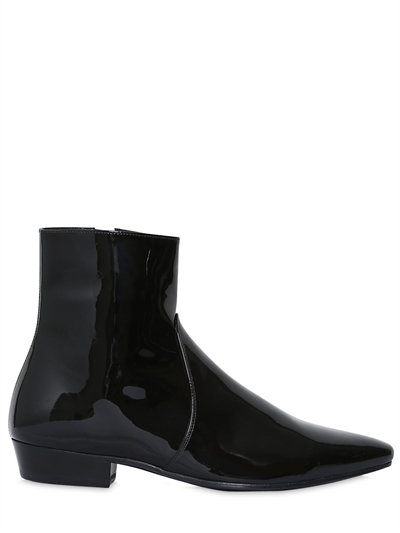 Saint Laurent 30mm Devon Patent Leather Ankle Boots In Black | ModeSens