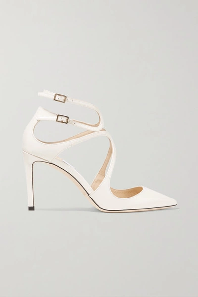 Jimmy Choo 85mm Lancer Patent Leather Pumps In White