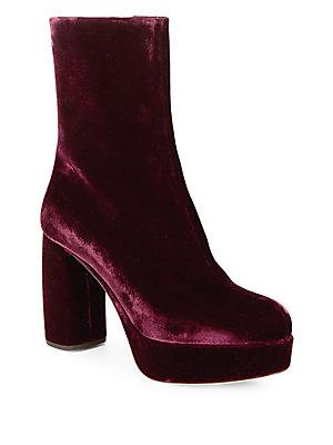 Miu Miu Leather-trimmed Velvet Ankle Boots In Red | ModeSens