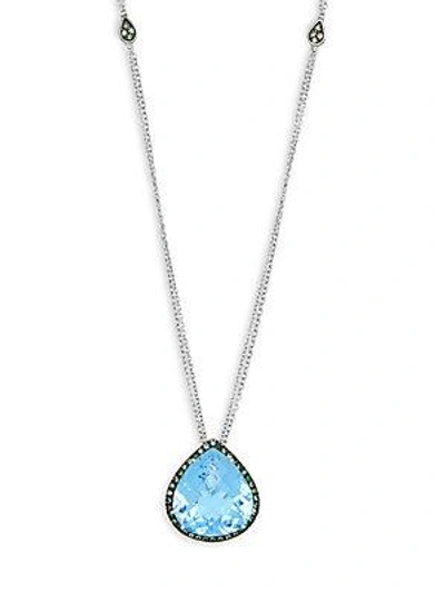 Roberto Coin Garnet, Topaz And 18k White Gold Pendant Necklace In Blue