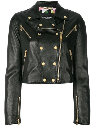 Dolce & Gabbana Studded Leather Biker Jacket In Black