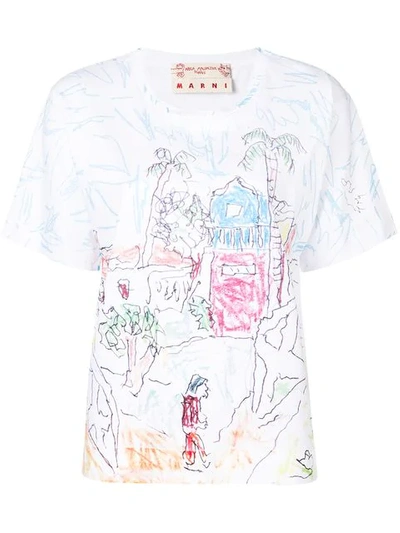 Marni Printed Cotton T-shirt In Lily White