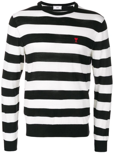 Ami Alexandre Mattiussi Ami De Coeur Striped Sweater In Noir/blanc