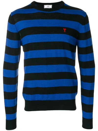Ami Alexandre Mattiussi Ami De Coeur Striped Sweater In Black Blue