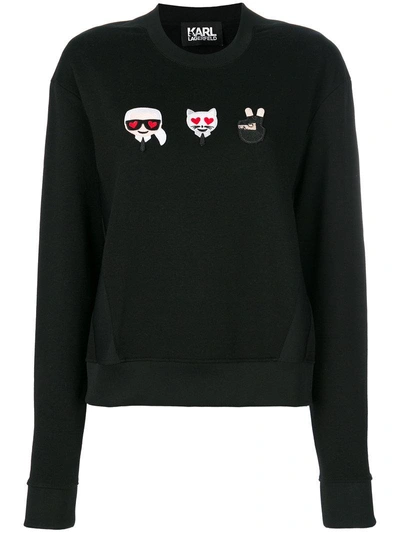 Karl Lagerfeld Karl Emoji Patches Cotton Sweatshirt In Black
