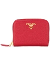 Prada Logo Plaque Zip Around Wallet In Red