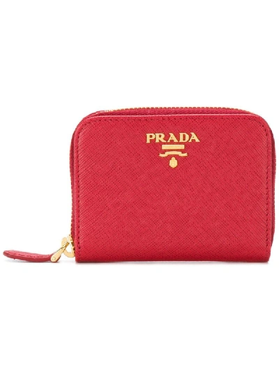 Prada Logo Plaque Zip Around Wallet In Red