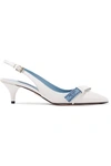 Prada Logo-print Leather Slingback Pumps In White