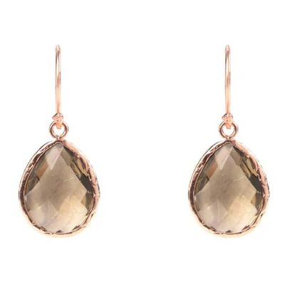 Latelita London Petite Drop Earring Smokey Quartz Rosegold